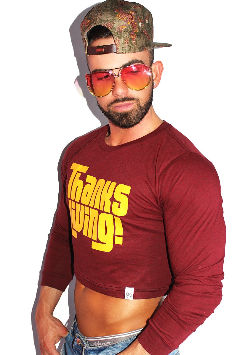 Thanks Living Long Sleeve Crop Tee-Burgundy