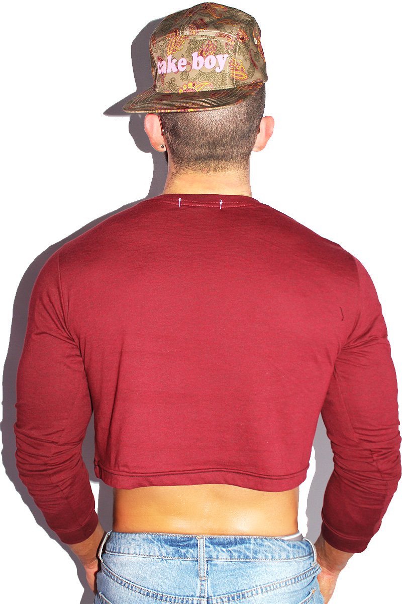 Thanks Living Long Sleeve Crop Tee-Burgundy