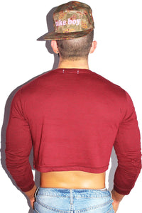 Thanks Living Long Sleeve Crop Tee-Burgundy