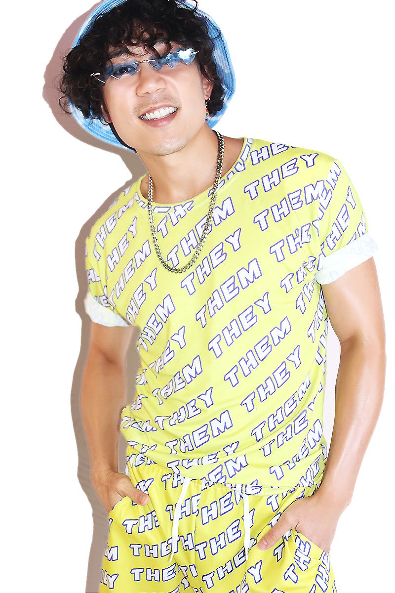 Pronouns They / Them All Over Tee- Yellow