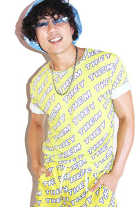 Pronouns They / Them All Over Tee- Yellow