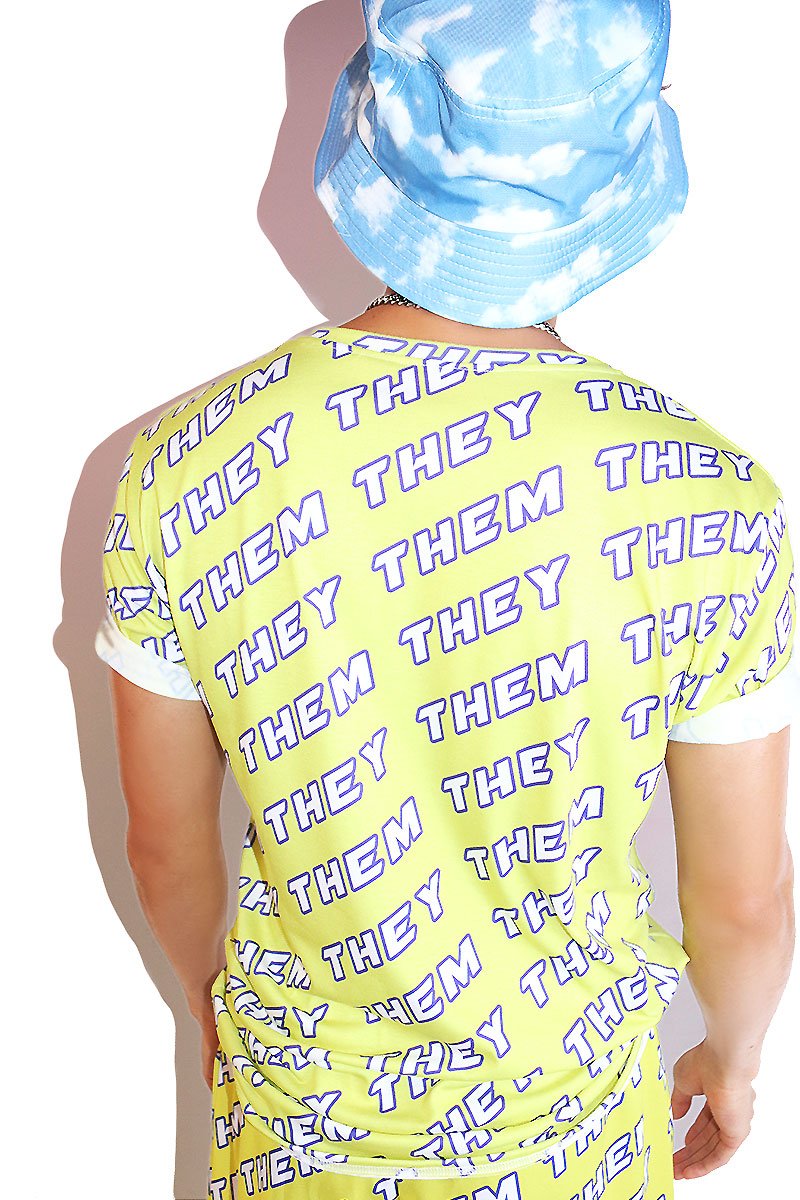 Pronouns They / Them All Over Tee- Yellow