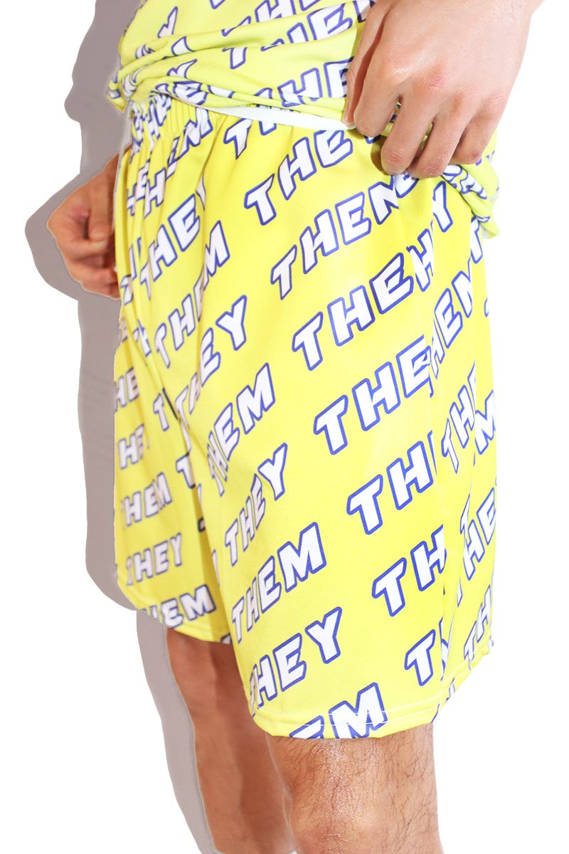 Pronouns They / Them All Over Gym Shorts- Yellow