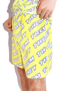 Pronouns They / Them All Over Gym Shorts- Yellow