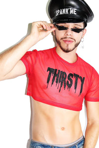 Thirsty Glitter Mesh Extreme Crop Tee-Red