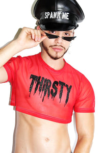 Thirsty Glitter Mesh Extreme Crop Tee-Red