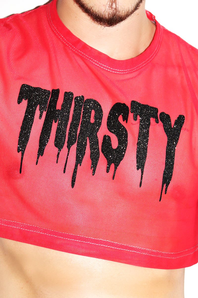 Thirsty Glitter Mesh Extreme Crop Tee-Red – Marek+Richard