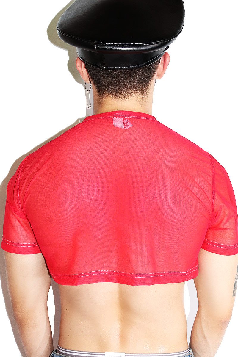 Thirsty Glitter Mesh Extreme Crop Tee-Red