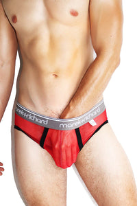 Thirsty Glitter Mesh Brief-Red