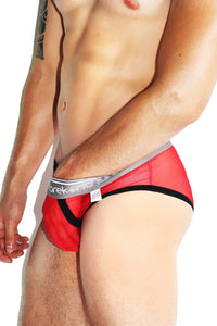 Thirsty Glitter Mesh Brief-Red