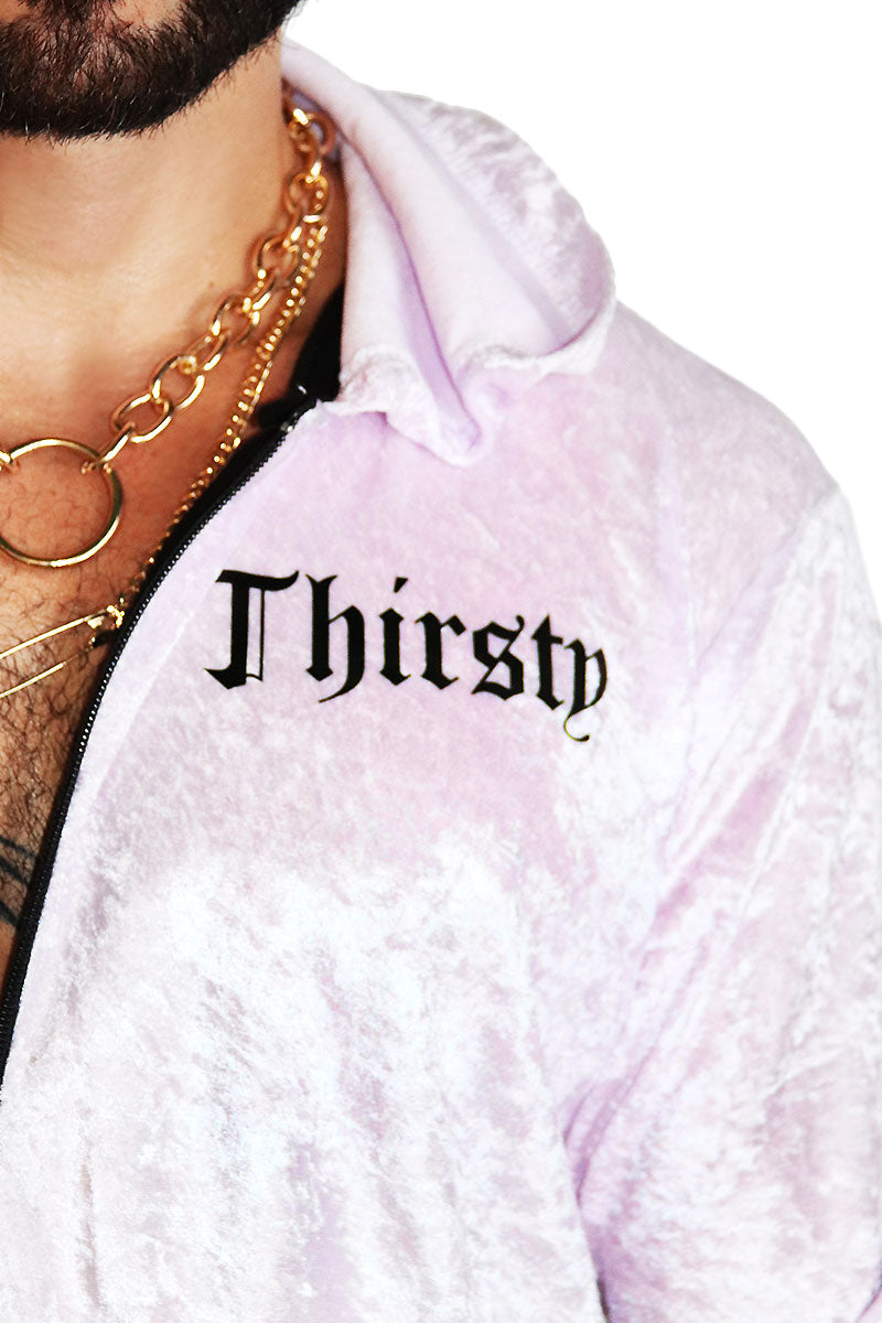 Thirsty Crushed Velvet Crop Hoodie-Purple