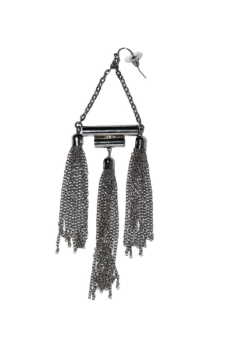 Metallic Triple Tassel Single Earring-Silver
