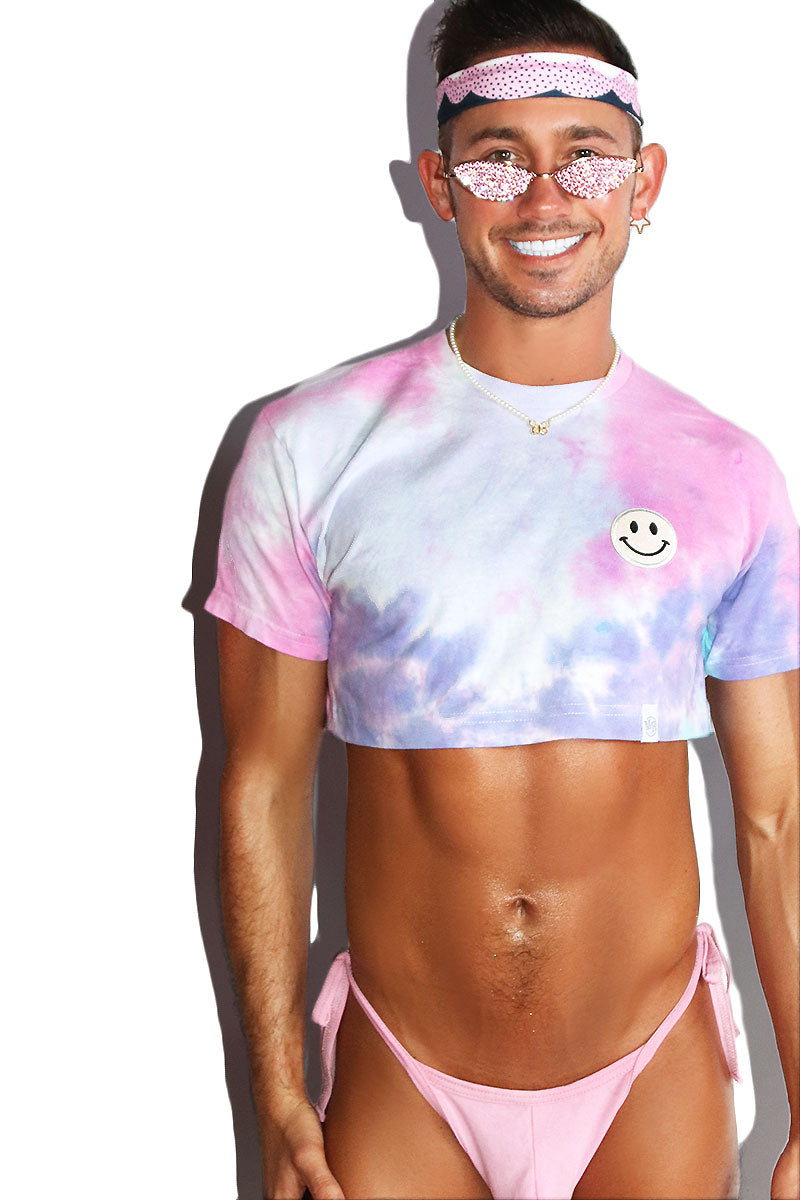 Ecstasy Smile Tie Dye Extreme Crop Tee- Multi