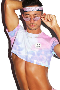 Ecstasy Smile Tie Dye Extreme Crop Tee- Multi