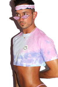 Ecstasy Smile Tie Dye Extreme Crop Tee- Multi