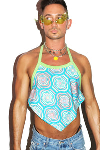 Retro Forest Handkerchief Crop Tank- Blue