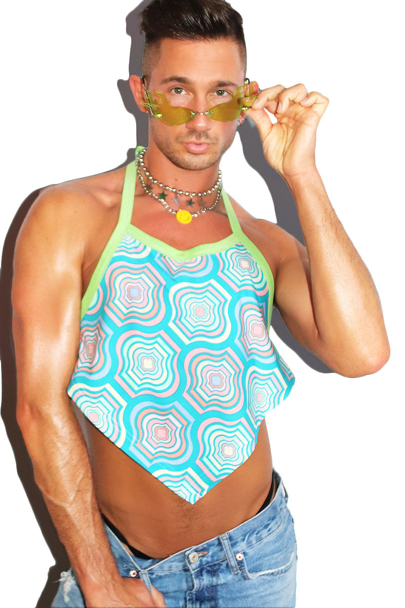Retro Forest Handkerchief Crop Tank- Blue