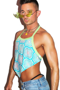 Retro Forest Handkerchief Crop Tank- Blue