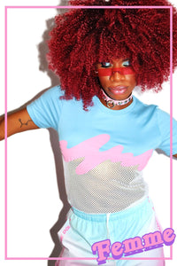 Trans Tidal Wave Mesh Unisex Tee- Sky Blue