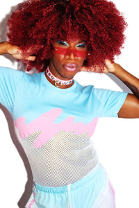 Trans Tidal Wave Mesh Unisex Tee- Sky Blue