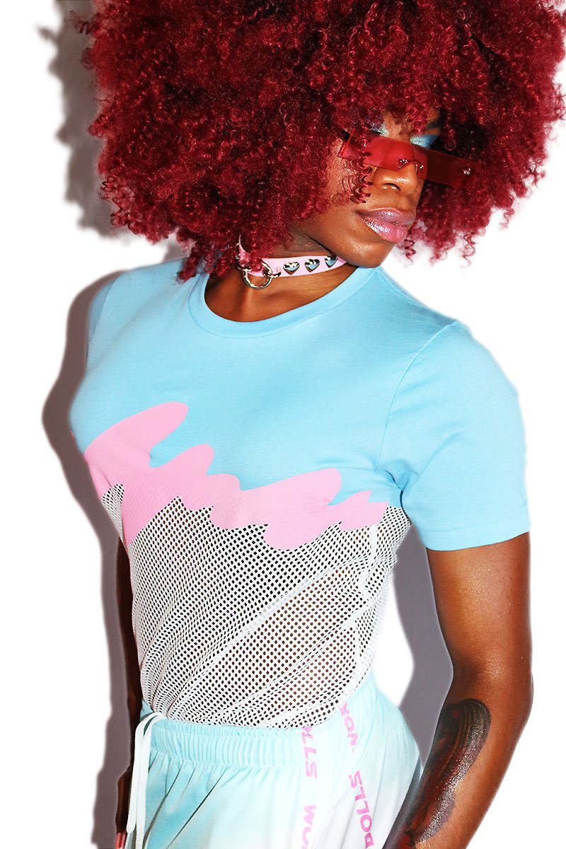 Trans Tidal Wave Mesh Unisex Tee- Sky Blue