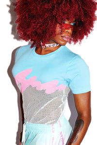 Trans Tidal Wave Mesh Unisex Tee- Sky Blue