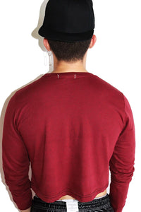 Trust and Believe Long Sleeve Crop Tee-Burgundy