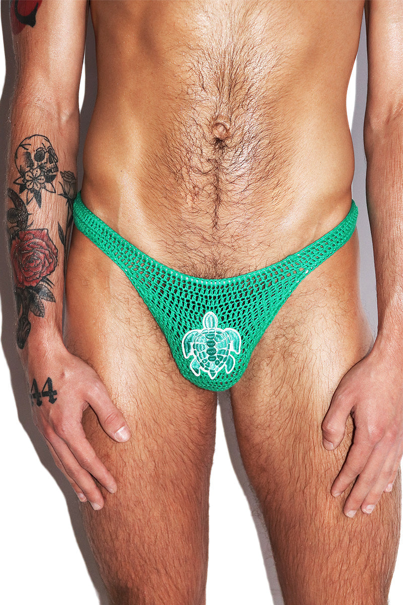 Turtle Shell Crochet Bikini Brief- Green