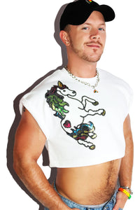 Unicorn Short Sleeve Crop Sweatshirt- White