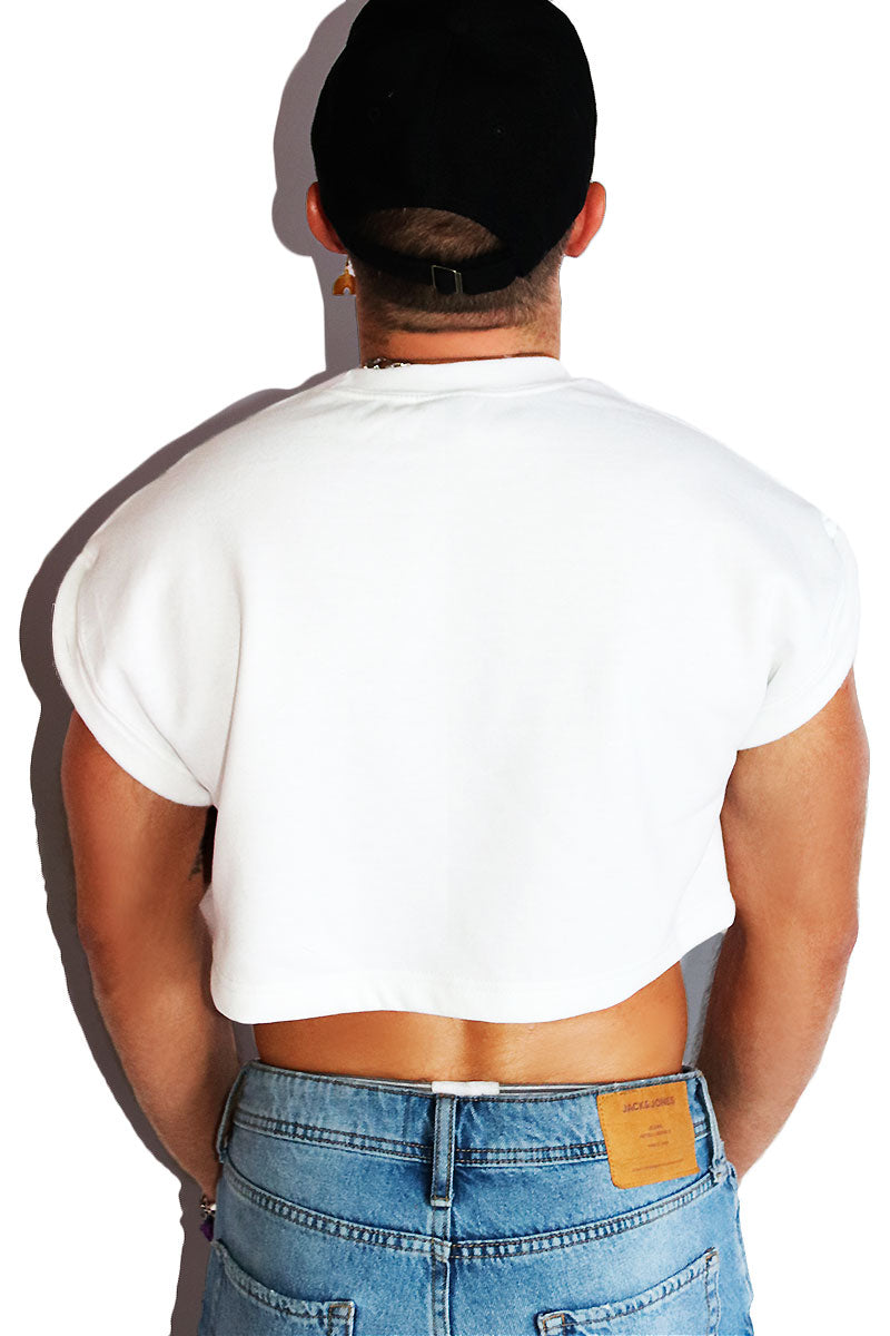 Unicorn Short Sleeve Crop Sweatshirt- White