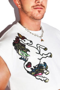 Unicorn Short Sleeve Crop Sweatshirt- White