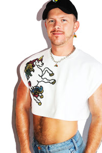 Unicorn Short Sleeve Crop Sweatshirt- White