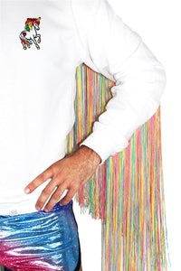 Unicorn Rainbow Fringe Sweatshirt- White