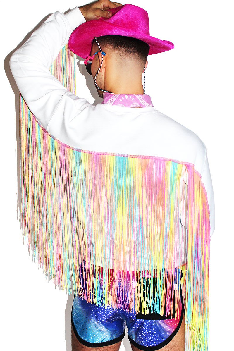 Unicorn Rainbow Fringe Sweatshirt- White