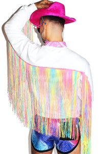 Unicorn Rainbow Fringe Sweatshirt- White