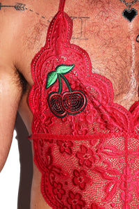 Naughty Nighty Cherries Lace Thong Bodysuit- Red