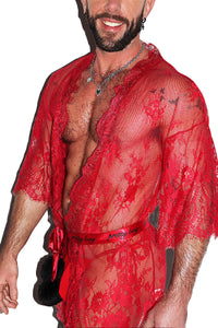 Pretty Boy Lace Lounge Robe-Red