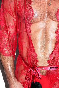 Pretty Boy Lace Lounge Robe-Red