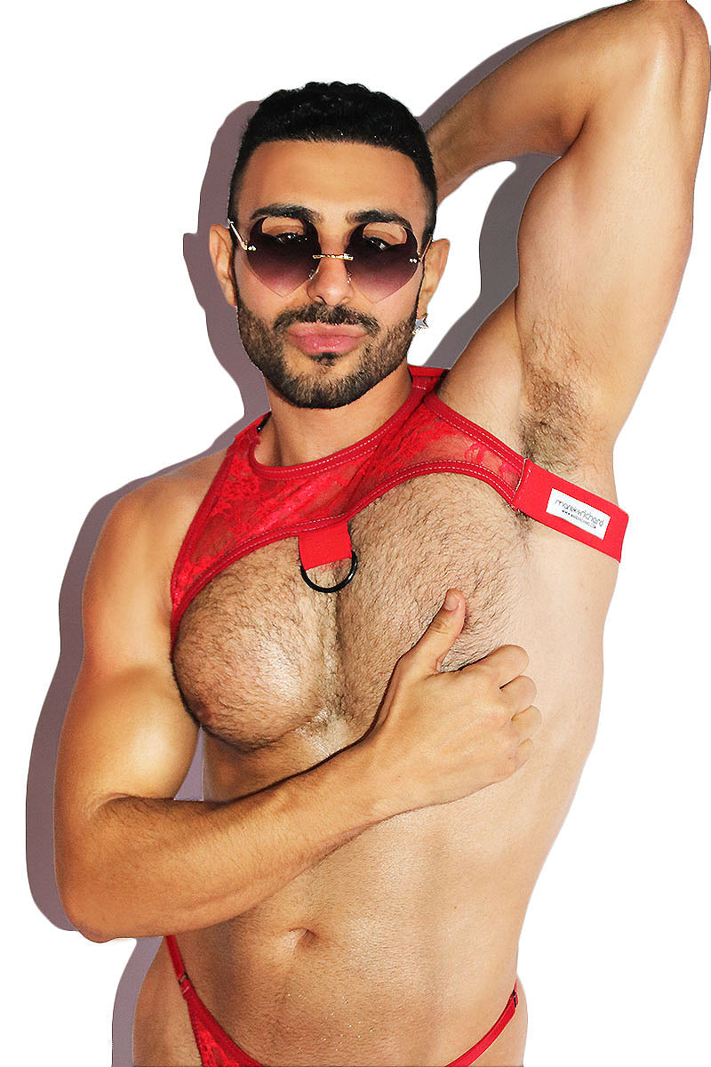 Hidden Desire Lace Tank Harness- Red
