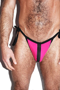 Match Maker Mesh Stripe Tied Up String Thong - Fuchsia