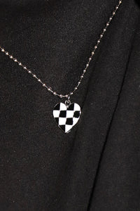 Checkerboard Love Heart Necklace - Black