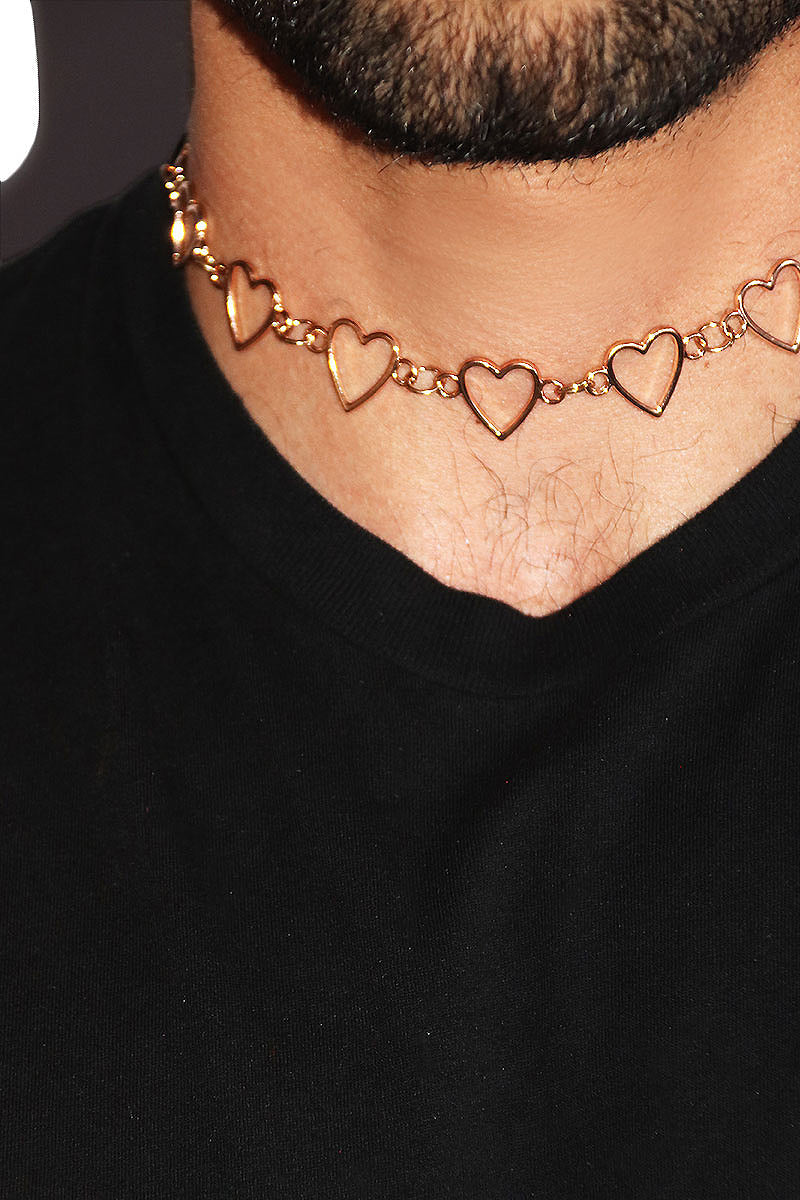 Cutout Heart Chain Choker Necklace - Gold