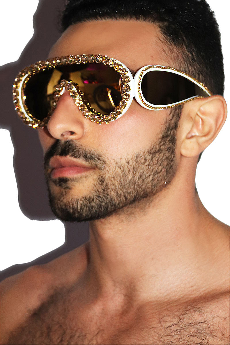 Blinded By Love Rhinestone Sunglasses- Gold