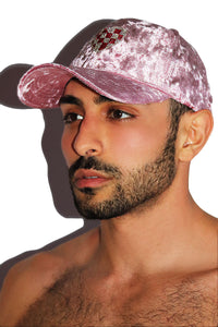 Checkered Love Crushed Velvet Dad Hat -Pink