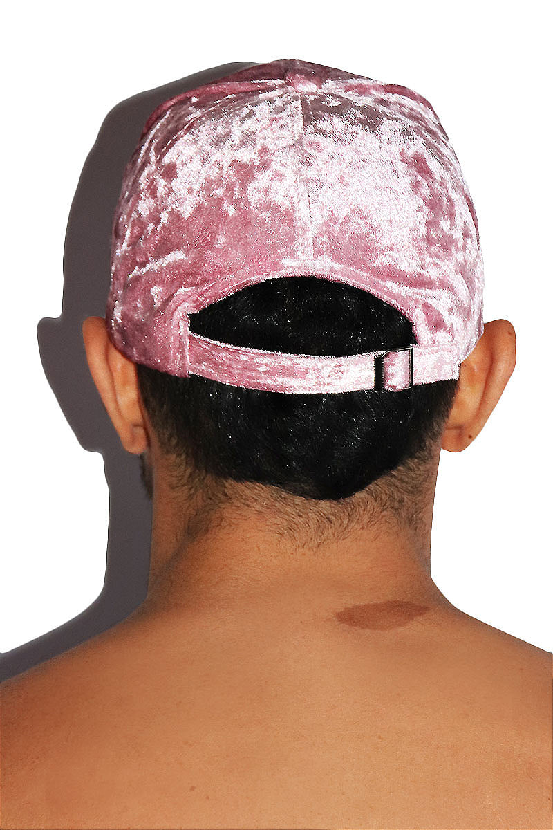 Checkered Love Crushed Velvet Dad Hat -Pink