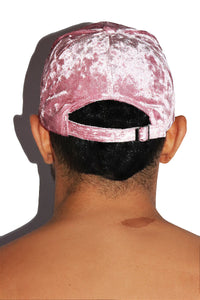 Checkered Love Crushed Velvet Dad Hat -Pink