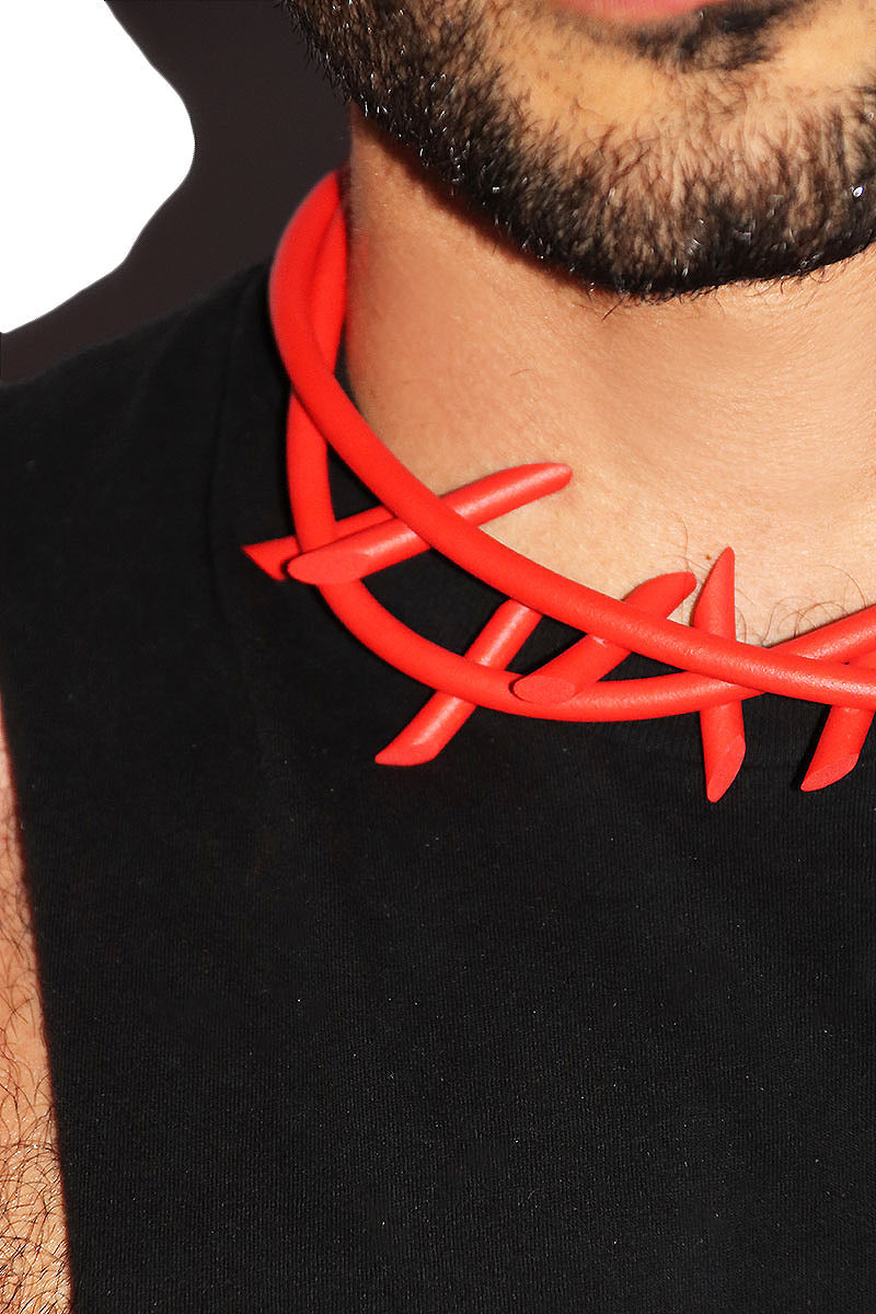 Thick Barb Wire Necklace - Red