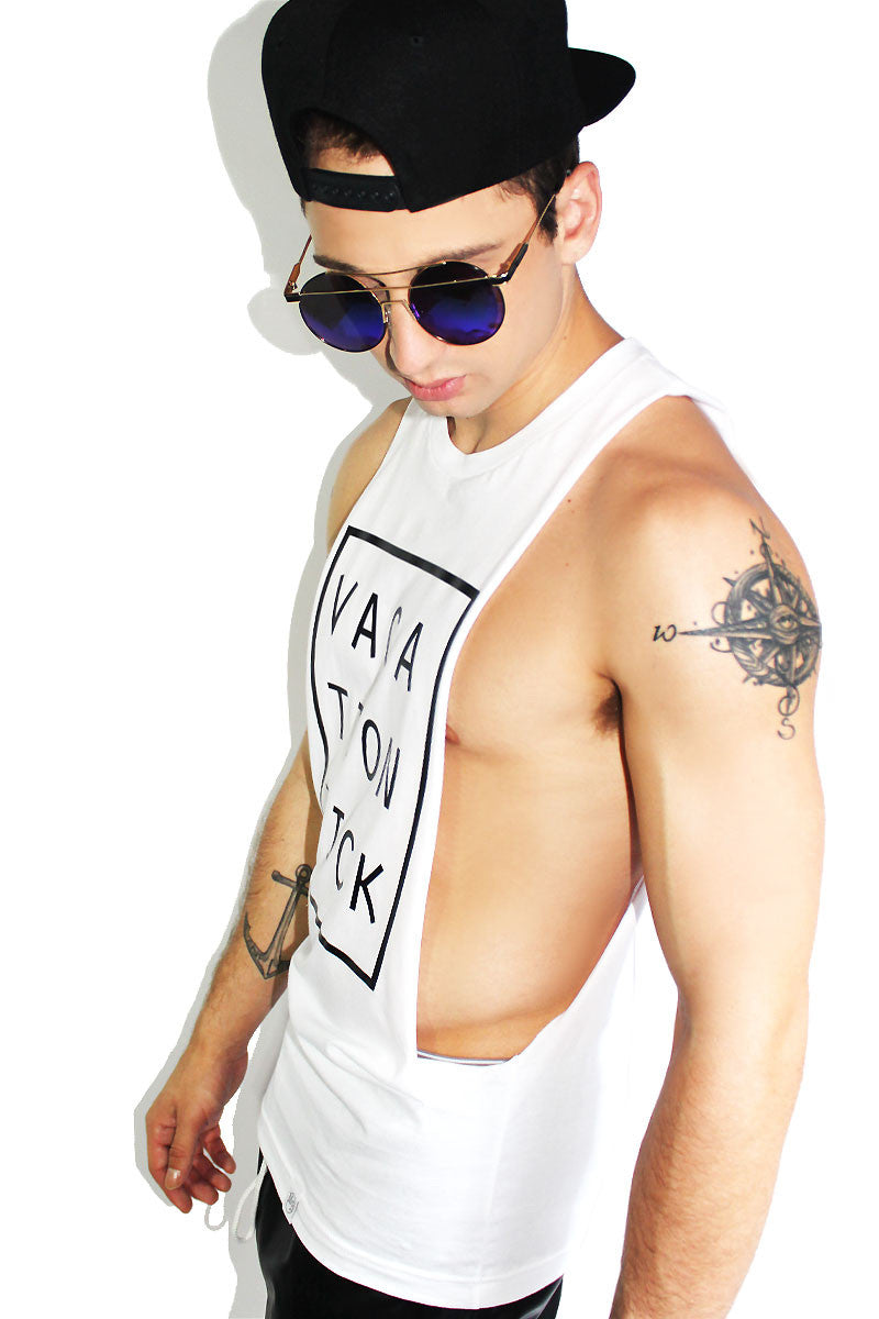 Vacation Dick Low Arm Tank-White