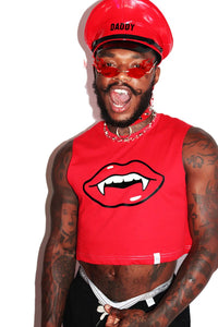 Vampire Fangs Crop Tank-Red