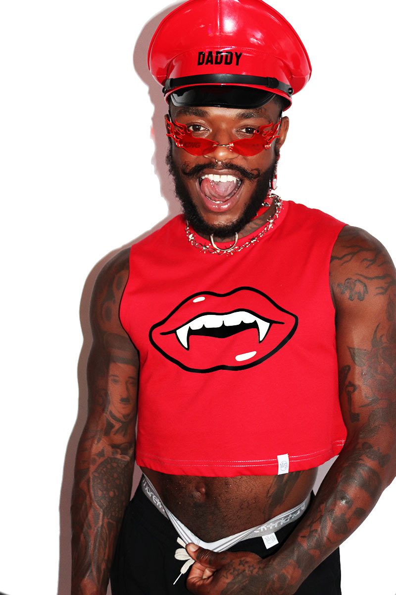 Vampire Fangs Crop Tank-Red
